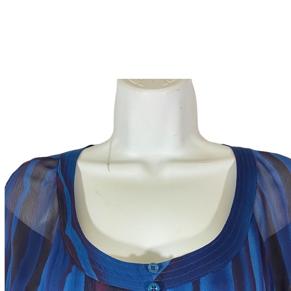 Armani Exchange Dress Blue Purple Abstract Print Tie Waist Half Sleeve Buttoned - Picture 6 of 9